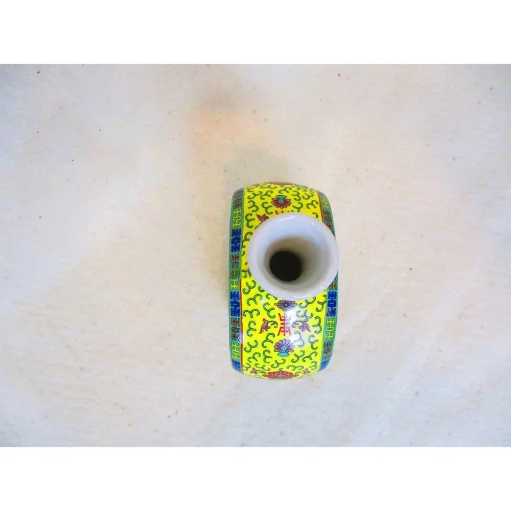 Asian Miniature Yellow Floral‎ vase Chinese  Boho Mini Incense Gift, Bud vase